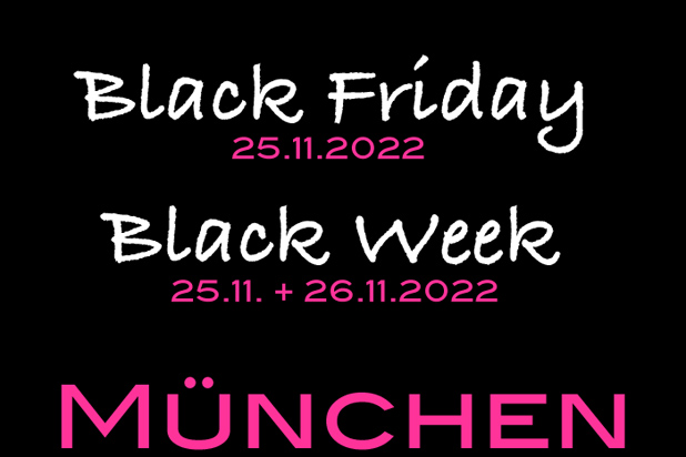 Tolle Angebote bieten viele Geschäfte + Shops in München am beliebten "Black Friday" am 25.11.2022 Grafik: Marikka-Laila Maisel