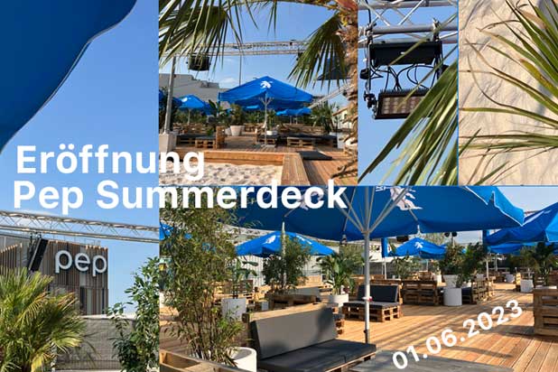 Das "Pep Summerdeck" findet zum 2. Mal auf dem Dach @ Pep Einkaufszentrum statt. Ab 26.05.2023 um 16.00 Uhr kann gechillt werden Fotos: Marikka-Laila Maisel